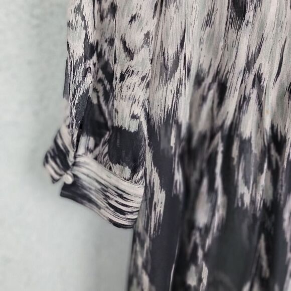 Joie Sheer Cover up Blouse Womens Medium Silk Flowy Black White Button Up Boho - Picture 11 of 14